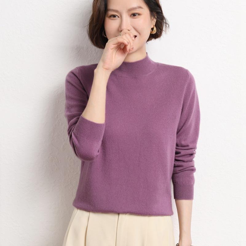 VEZFAA Damenmode, lässig, Herbst/Winter, einfarbig, mit langem Ärmel, halber Rollkragenpullover