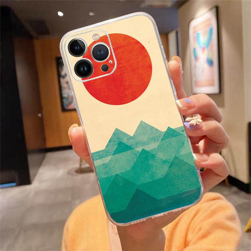 Phone Case For iphone 17 Air 17 Pro Max 16 15 14 13 Pro Max 15 16 Pro 15Plus Wave Art Japanese Green Illust