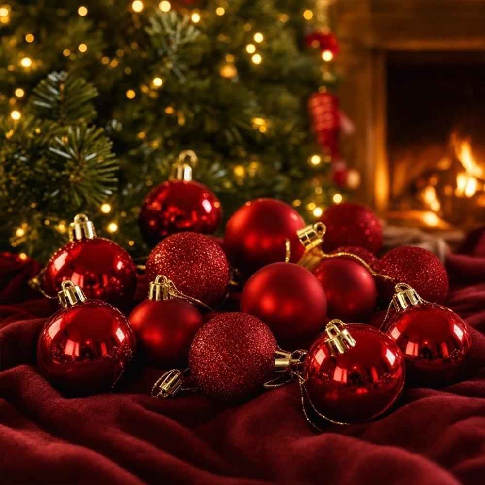 24Pcs Glitter Christmas Baubles Plastic Christmas Ball Ornament Home Garden Decoration