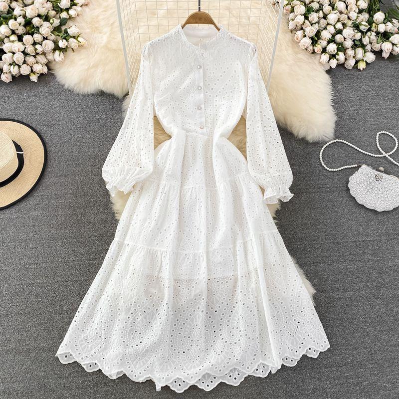 Retro Crochet Dress Elegance Elegant Big Hem Embroider