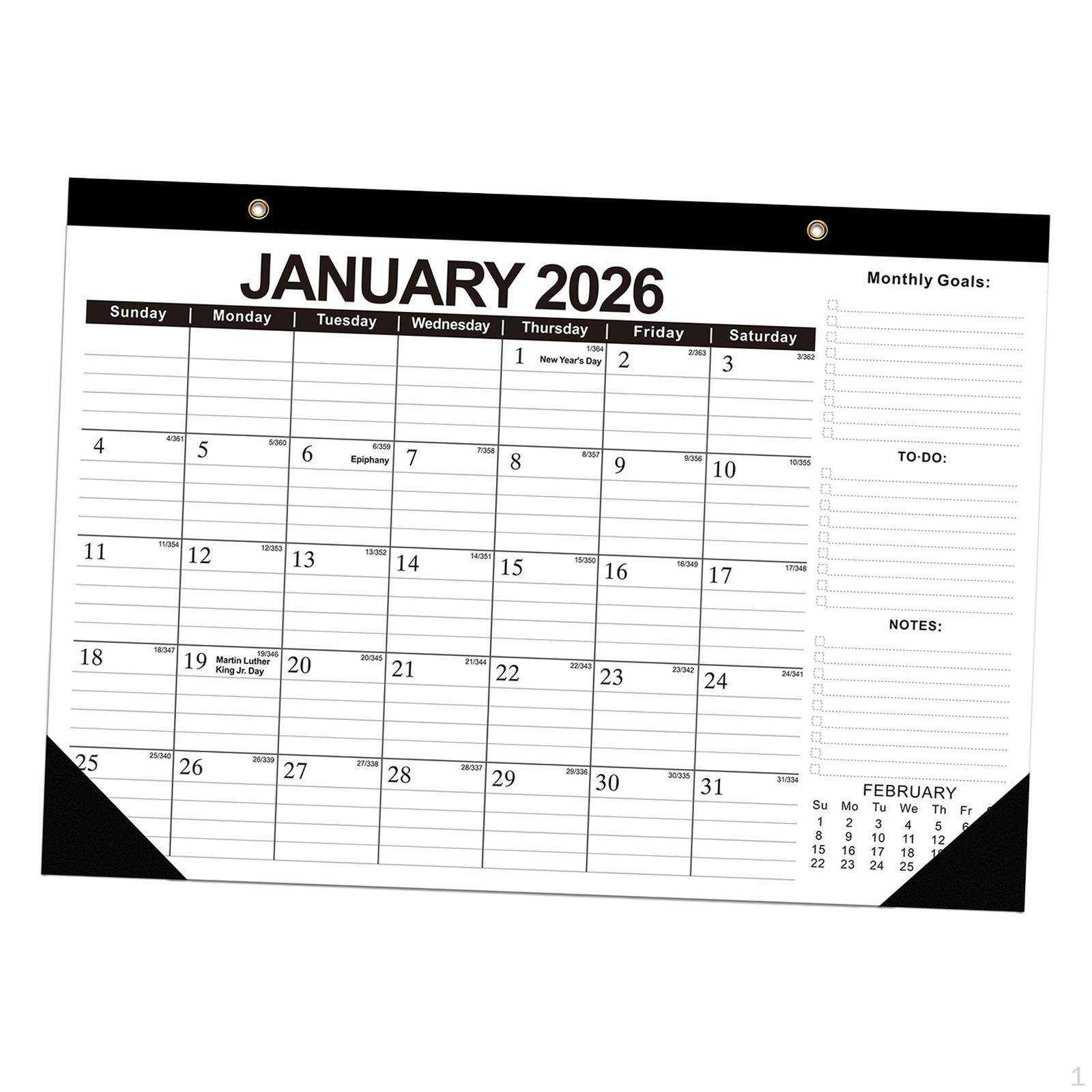 

Desk Calendar Month Hanging Planner January to Do List Wall for School black