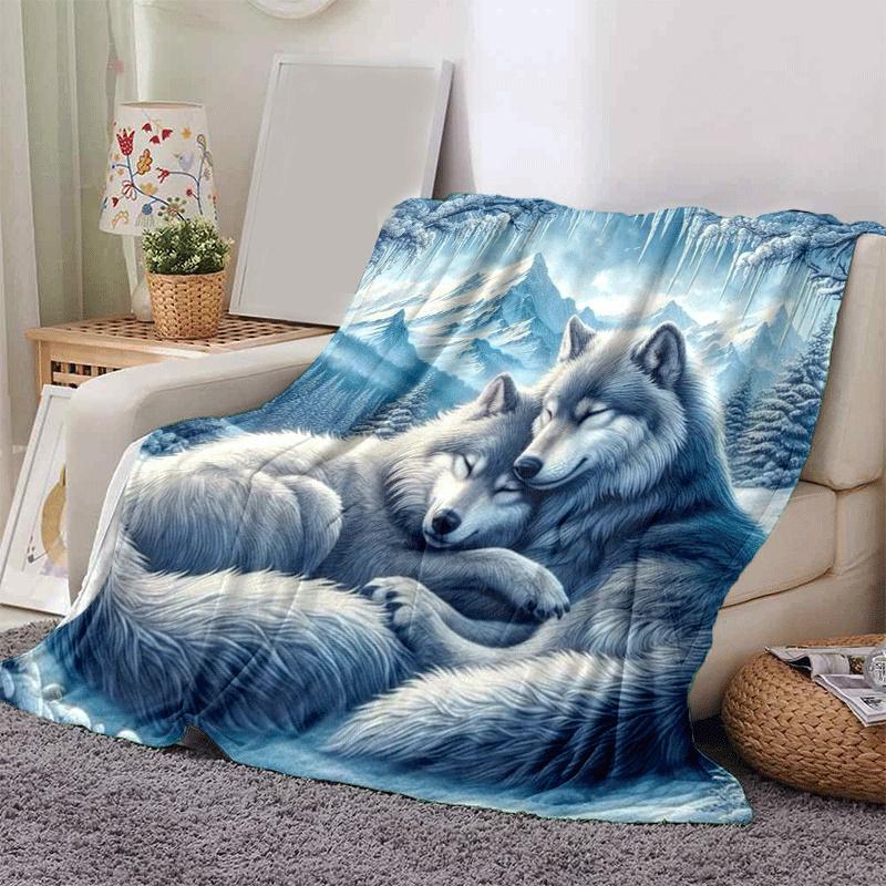 

1pc Wolf Printing Lightweight Flannel Blanket, Comfortable and Warm Blanket, for Camping Sofa Bed and Couch Office, in All Seasons 130cmx150cm