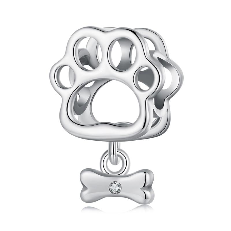 WOSTU 925 Sterling Silver Hollow Cat Dog Charms Bead Cute Pet Paw Dachshund Pendant Fit Original Bracelet Neckalce DIY Girl Gift