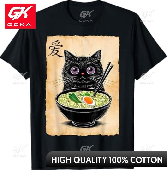 Cat RaUnisex Graphic Tees Funny Japanese Kawaii Anime Cat Funny Round Neck All Cotton Printed Casual Tee Outdoor Casual S