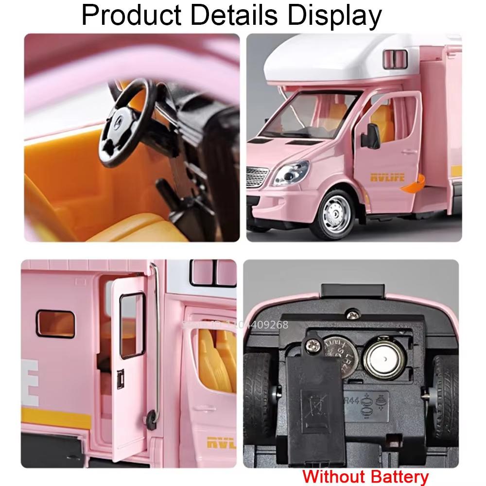 1/32 Scale Diecast Luxury RV Recreational Vehicle Car Model Metal Toy Motorhome Camper Van Touring Car Model Sound and Light Kids Gift