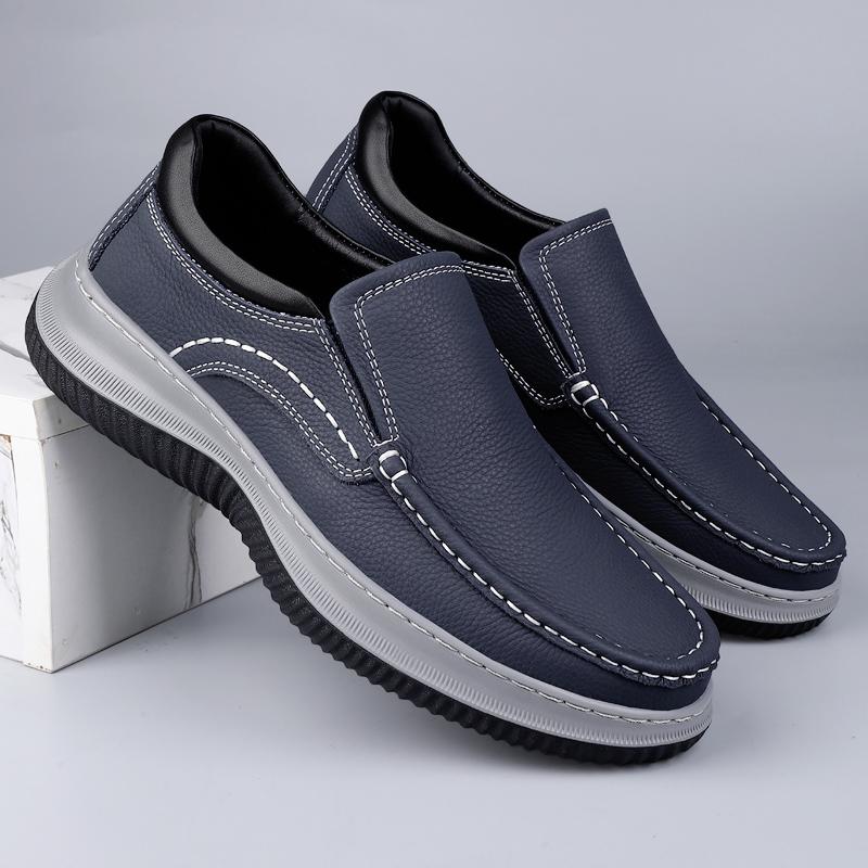 Fashion Luxury Handmade Flat Designer Men Work Shoes Brand Genuine Leather Outdoor Casual Shoes High Quality Comfy Thick Bottom Shoes