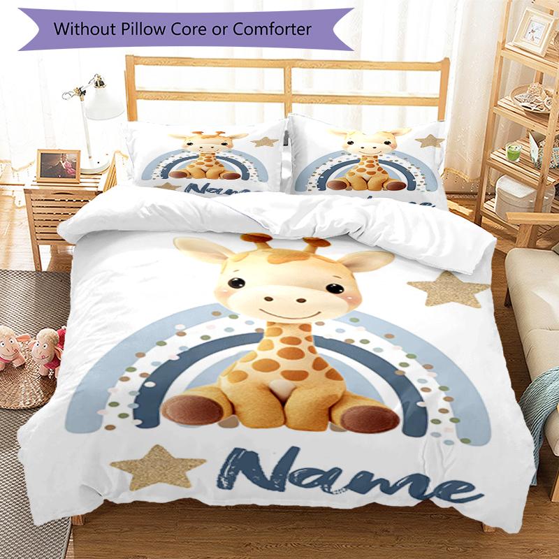 Set Biancheria da Letto con Giraffa e Nome Personalizzato 3 Pezzi Copripiumino Chiusura Include 1 Copripiumino e 2 Federe, Morbido e Confortevole per Tutte le Stagioni.