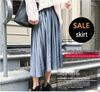 Elegant Pleated Mid-Length Skirt: Spring/Autumn, Solid Color, Elastic Waist, Loose Fit, Plus Size.