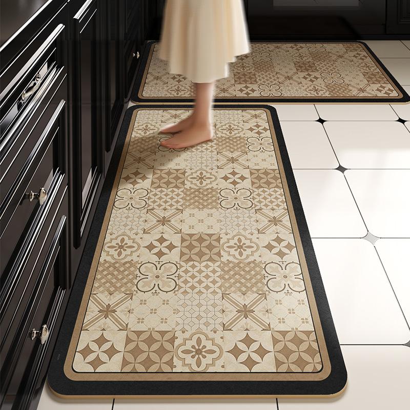 Pvc Kitchen Floor Mat Waterproof Non-Slip Carpet Vinyl Leather Rug Retro Home Decoration Oil-Proof Long Foot Mats Alfombra