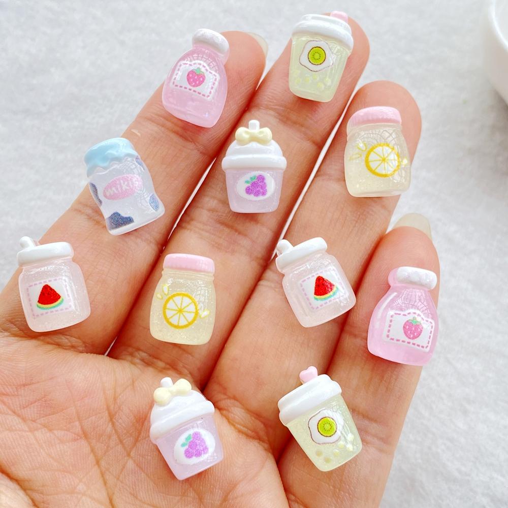 20pcs Colorful Resin Mixed Mini Fruit Strawberry, Watermelon, Milk Beverage Bottle Figurine Flatback Scrapbook Crafts DIY
