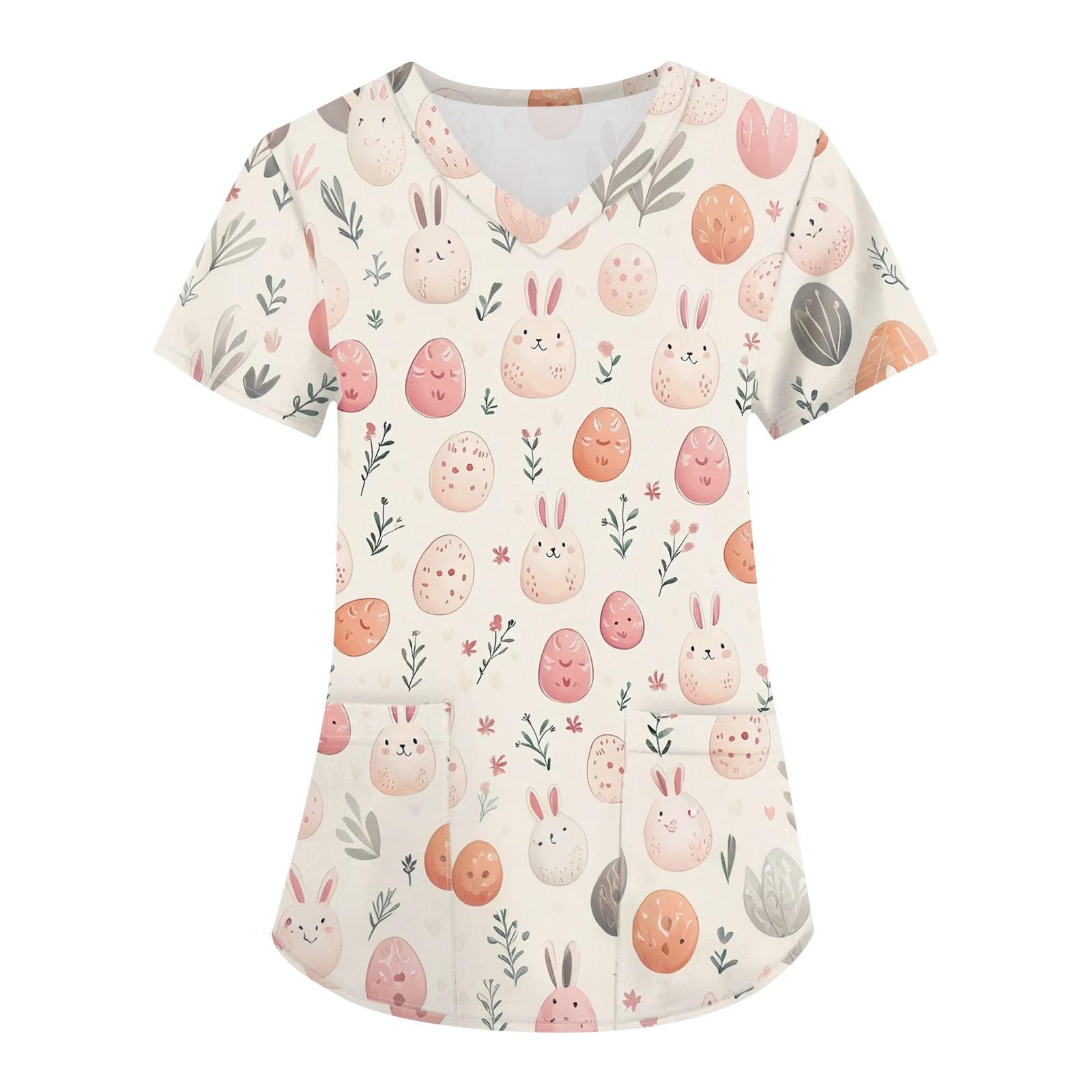 

Жіночий модний робочий одяг з V-подібним вирізом і короткими рукавами з принтованими кишенями M