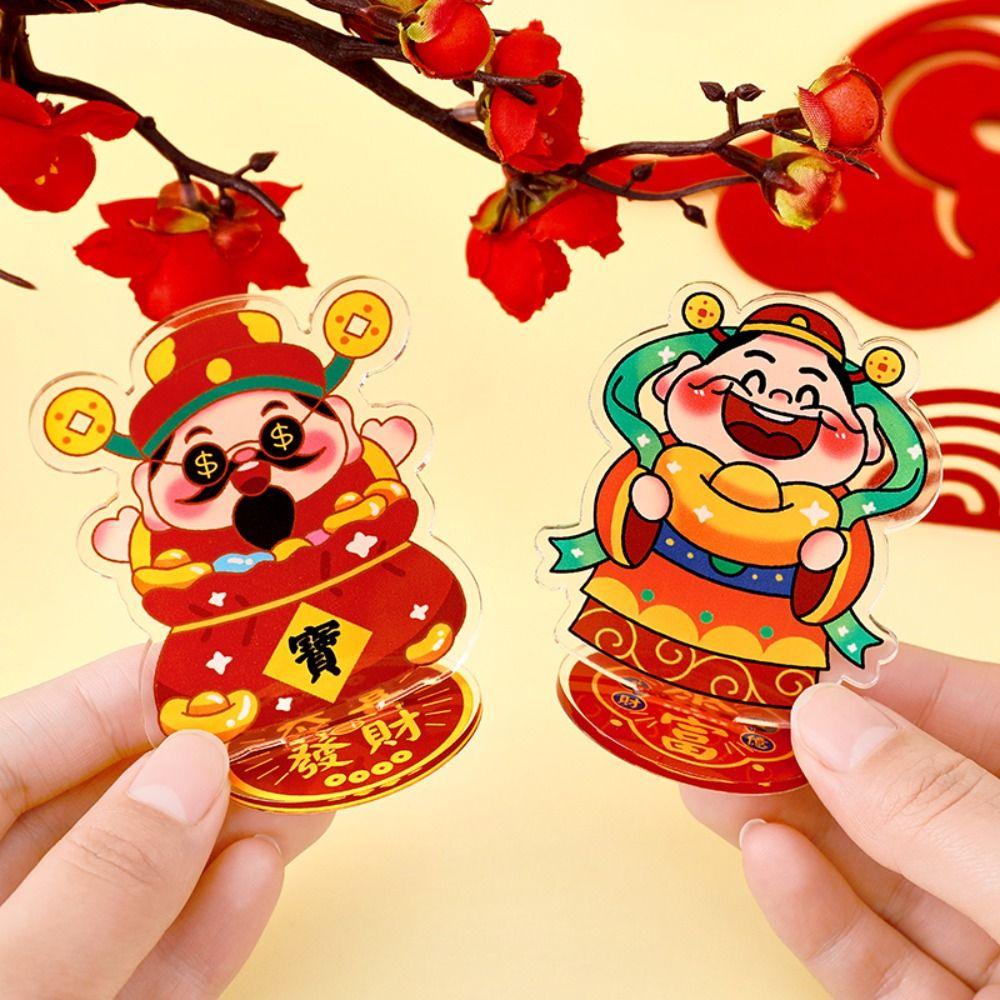 Creative God of Wealth Stand Model Plate Chinese Style New Year Desk Stand Figures Models  Gifts