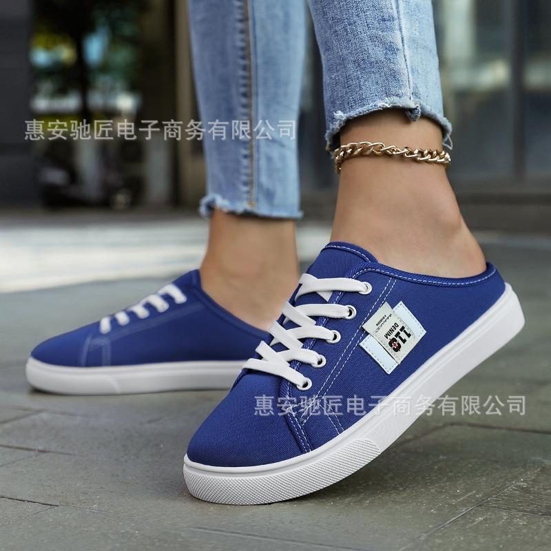 

Canvas shoes new spring little white shoes flat baseplate shoes lazy shoes half slippers 45 сапфіровий