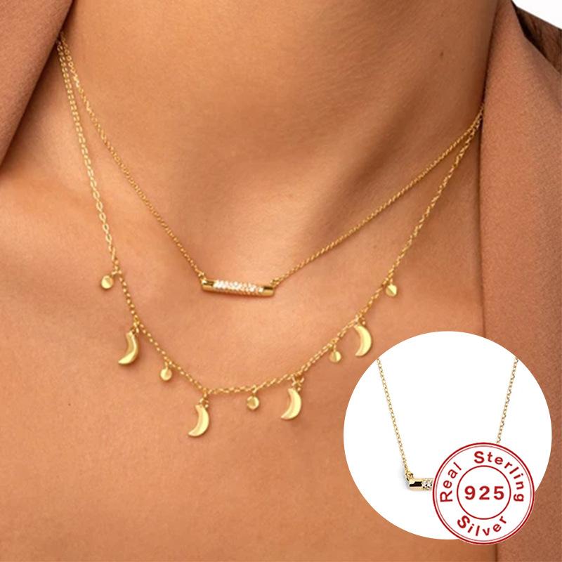 S925 Sterling Silver Trend Fashion Personality Light Luxury Style Strip Necklace Collarbone Chain