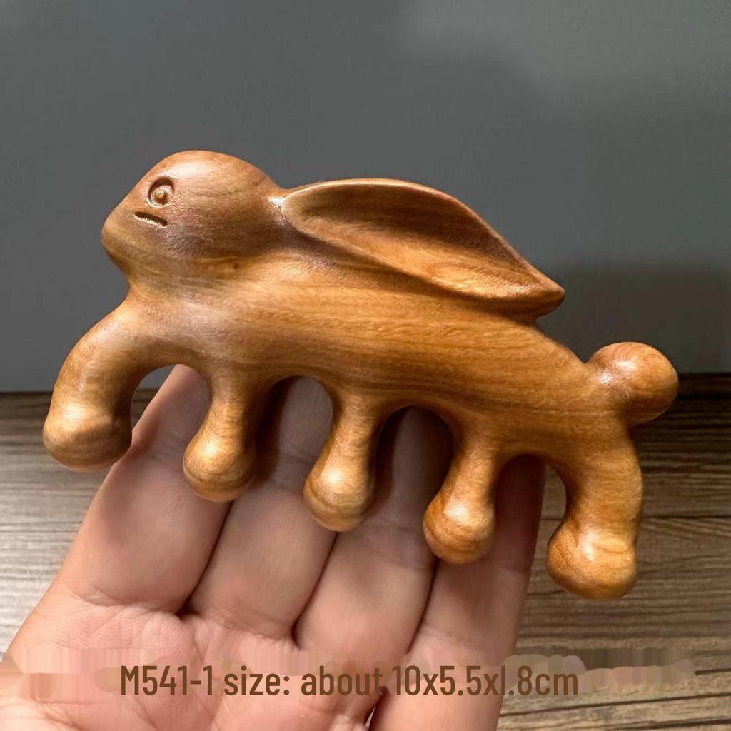 Green Sandalwood Carved Portable Scalp Massage Comb for Women