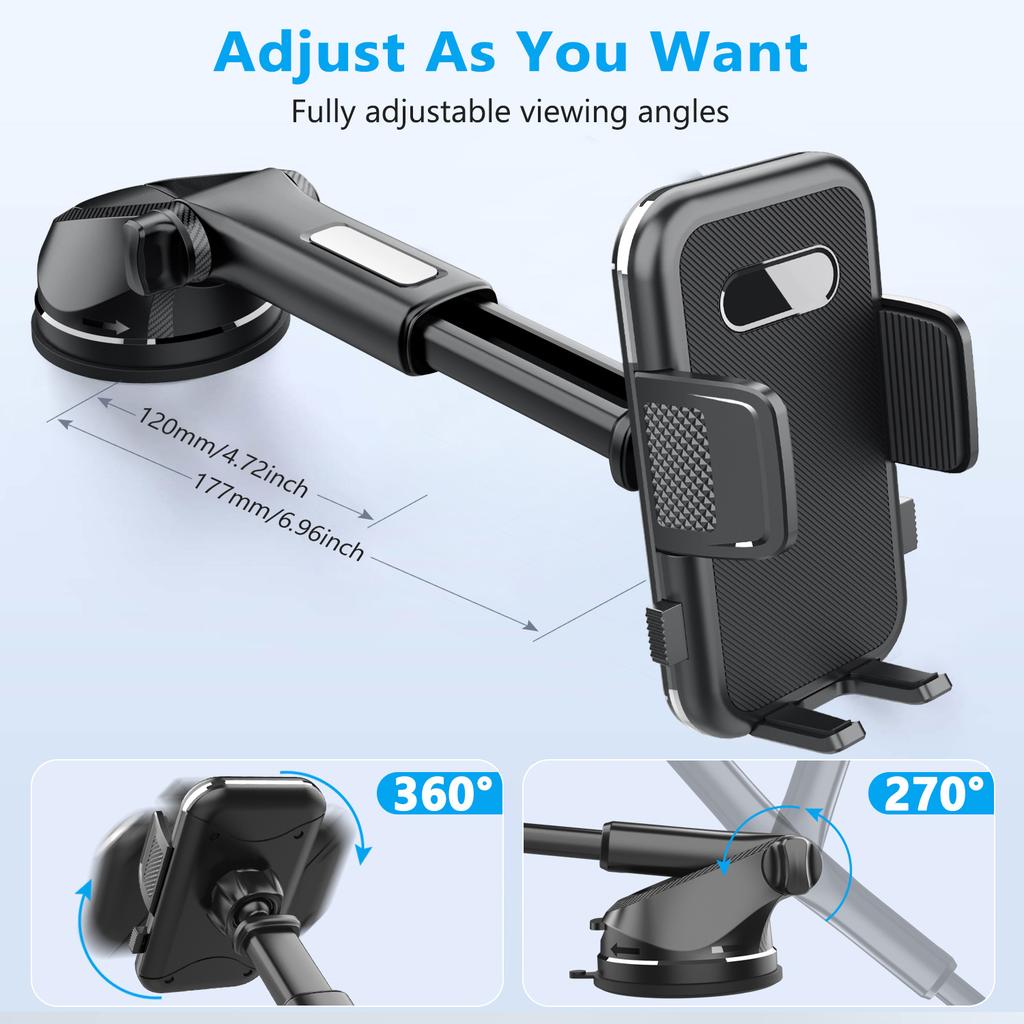 ML239 360 Degree Rotating Car Phone Mount with Telescopic Arm Suction Cup Base Cellphone Holder