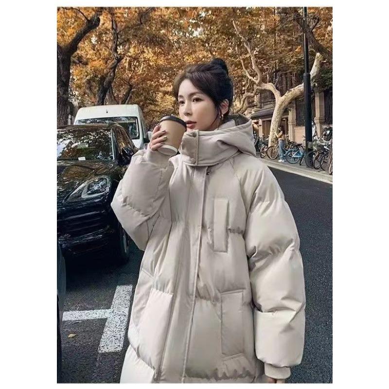 Koreai Divat Női Téli Vastag Középhosszú Laza Pehelykabát Meleg Kabát Térd Fölé