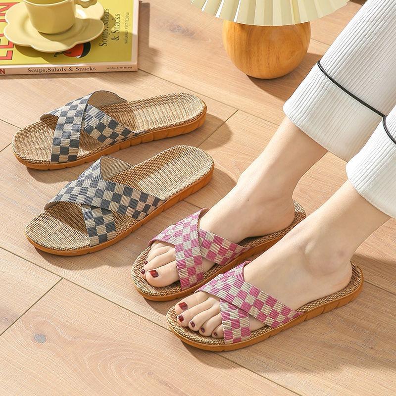 Summer linen slippers men's home indoor deodorant silent home non-slip four seasons cotton and linen slippers men's summer