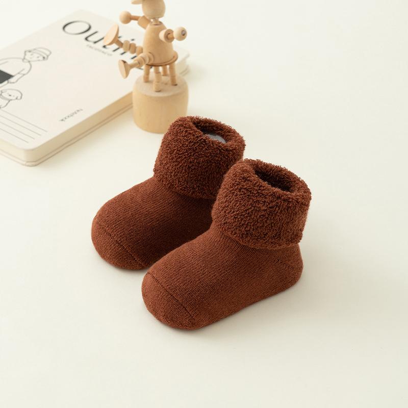 Kids Winter Plush Looped Floor Socks Velvet Lining Baby Socks 0-3Year Children Solid Color Stockings Thick Warm Newborn Footwear