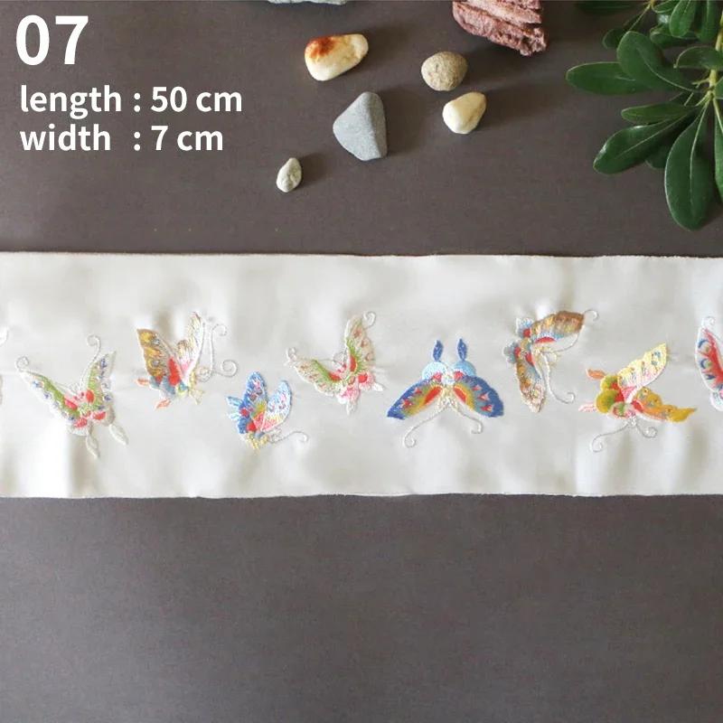 

50cm Chinese Embroidered Webbing Lace Retro Embroidery Trim for DIY Hanfu Costume Cushion Curtain Decor Ribbon Accessories Length 50cm