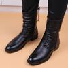 England Style Mens Casual High Motorcycle Boots Black Stylish Soft Leather Shoes Cowboy Autumn Winter Boot Cool Long Botas Mans