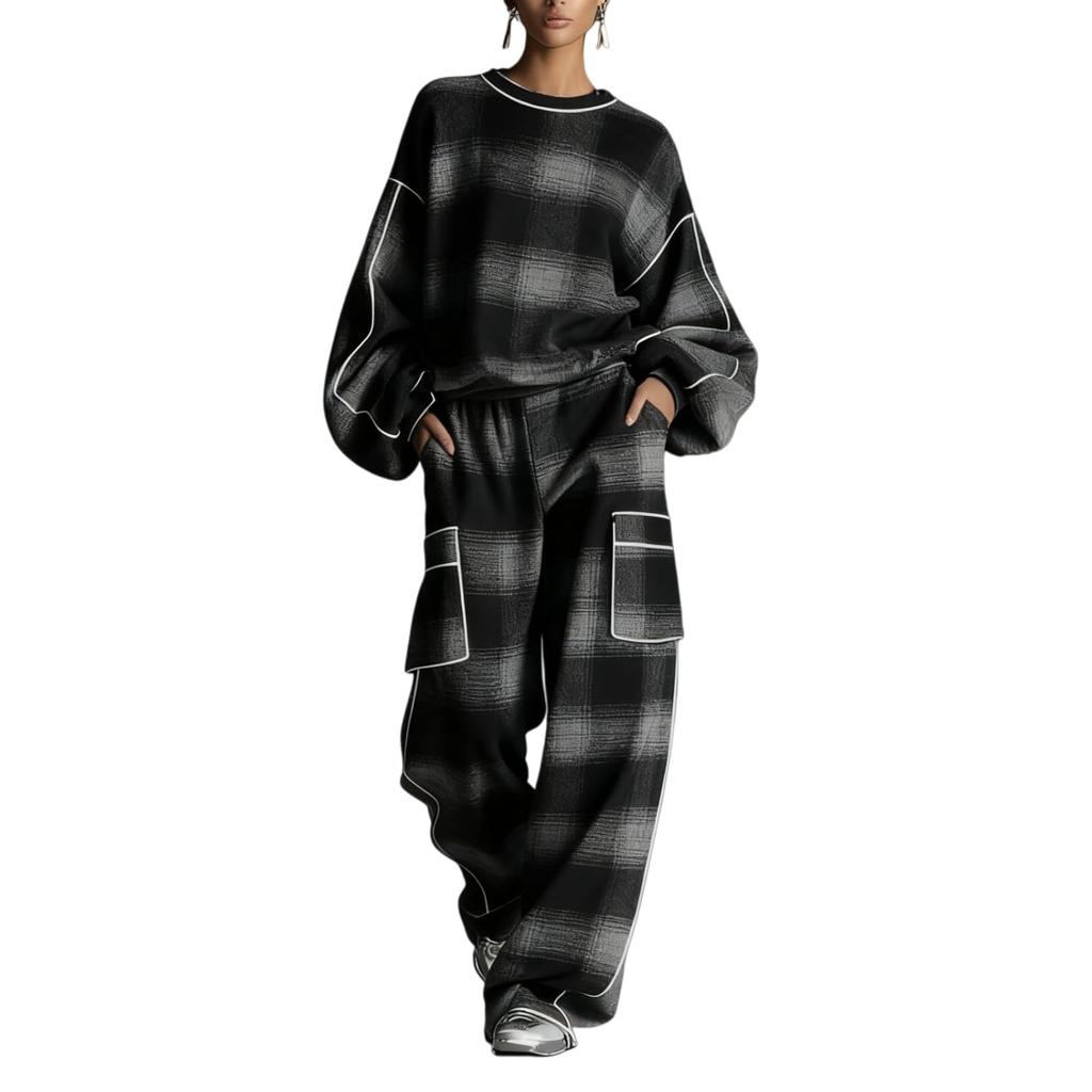 Women's Casual Plaid 2 Piece Set Pantsuit Set