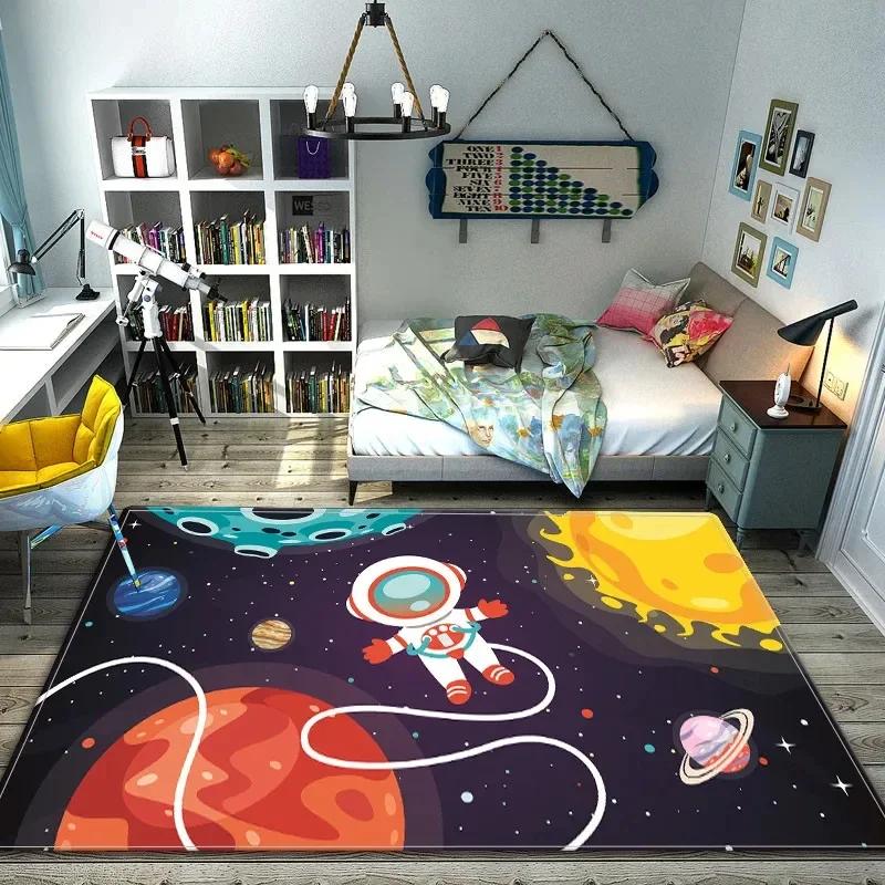 Cartoon Space Astronaut Carpet Galaxy Universe Rug Planet Rocket Kids Bedroom Decor Floor Mat Home Bathroom-Toilet Mats Doormat