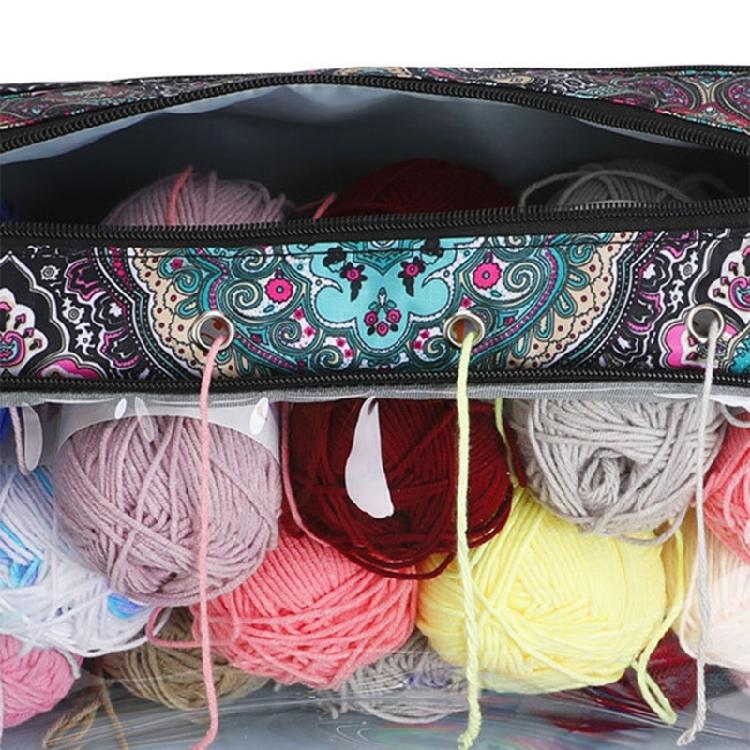 Durable Crochet Tote Bag for Yarn and Needle Hooks Keep Everything in Place
