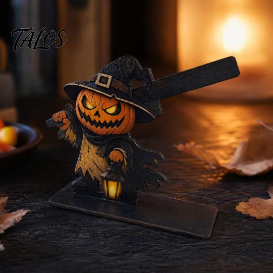 Theme Party Accents Halloween Table Sign, Spooky Ghost Grim Reaper Black Cat Pumpkin Scarecrow Decorative Holiday Signs Wooden Tabletop Centerpiece
