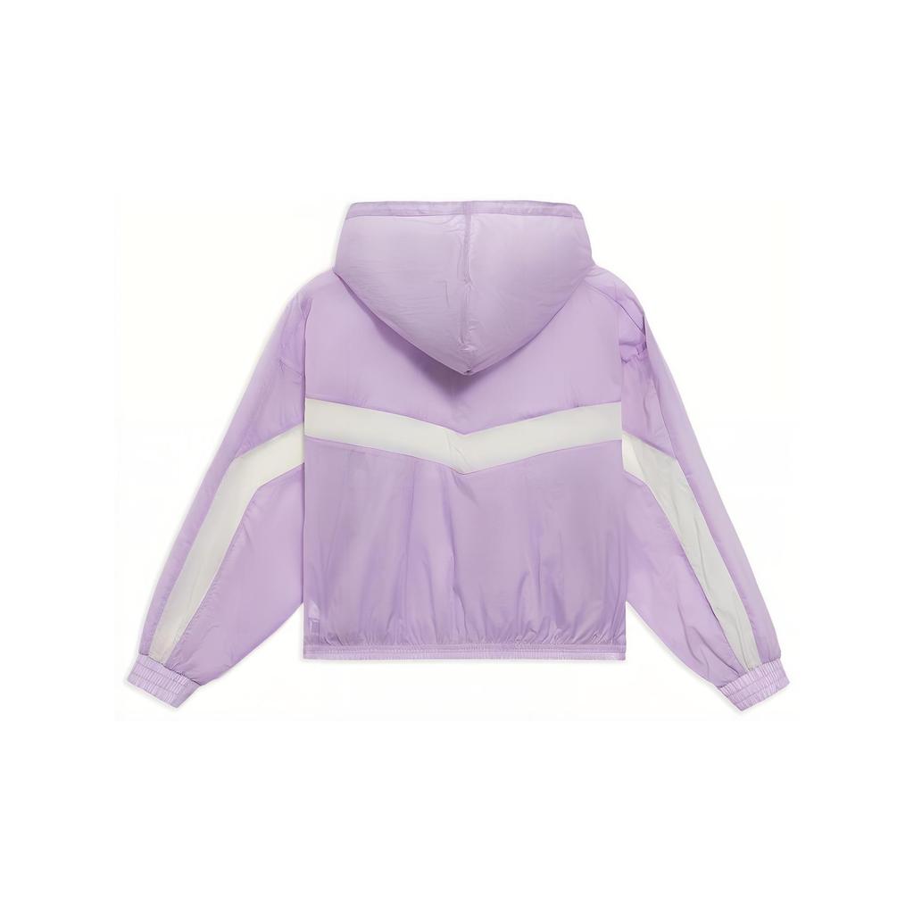 Li Ning Sports Trend Series Loose Color Block Ice Silk Quick Dry Hooded Jacket Women Jacket Purple AFDS310-3