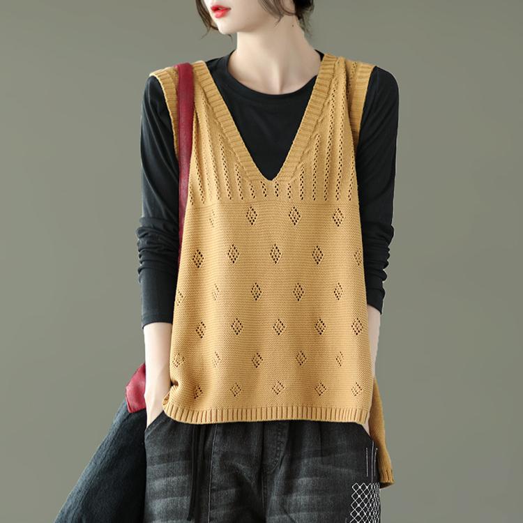 Einfarbige Strickweste Damen Herbst Aushöhlen Kapuzenweste Haken Blume Strickpullover V-Ausschnitt Lockere Freizeitweste Damen