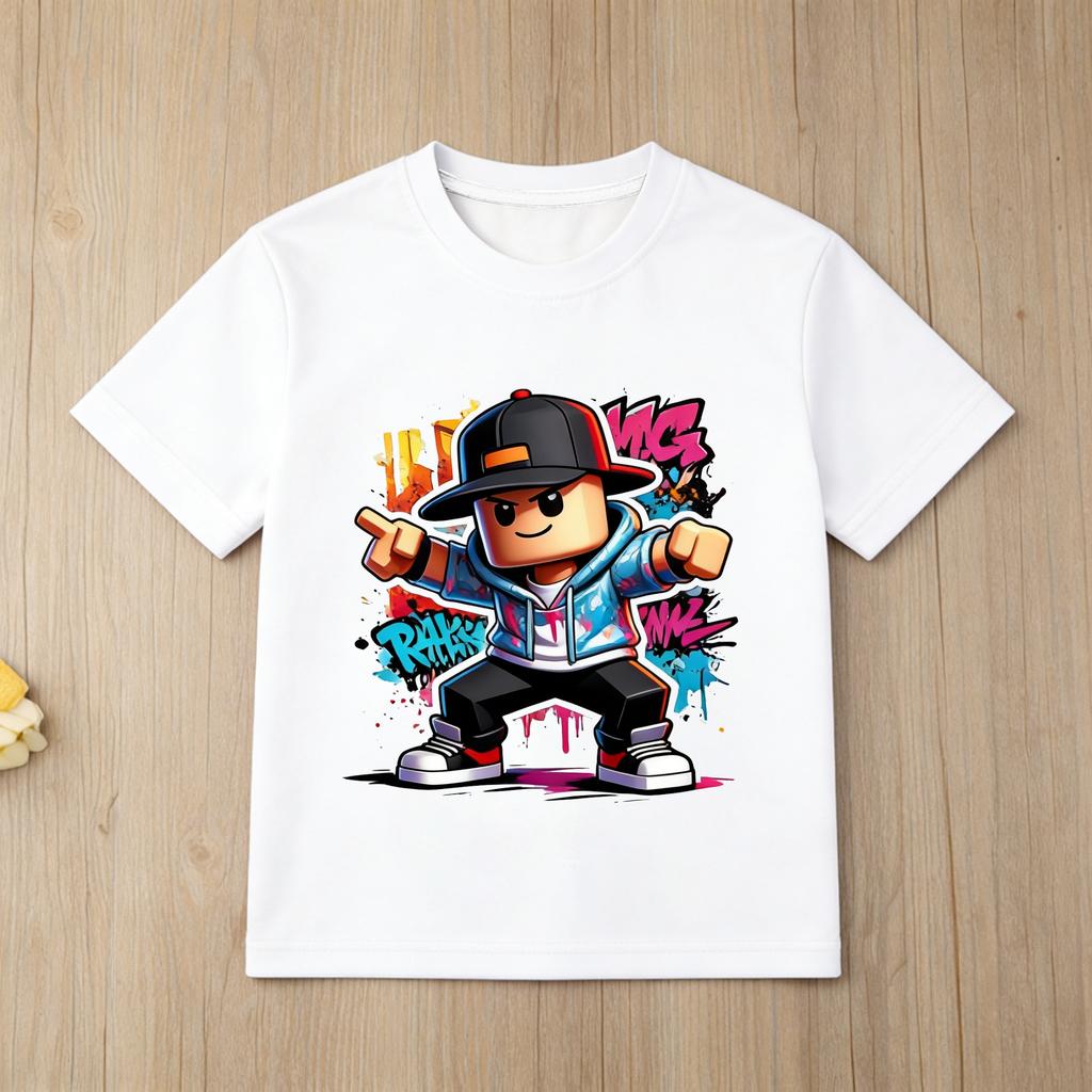 Colorful Splash Art Roblox Kids T Shirt Boys Girls Casual Short Sleeve Cotton Tops Childrens Daily Outfit 414Y