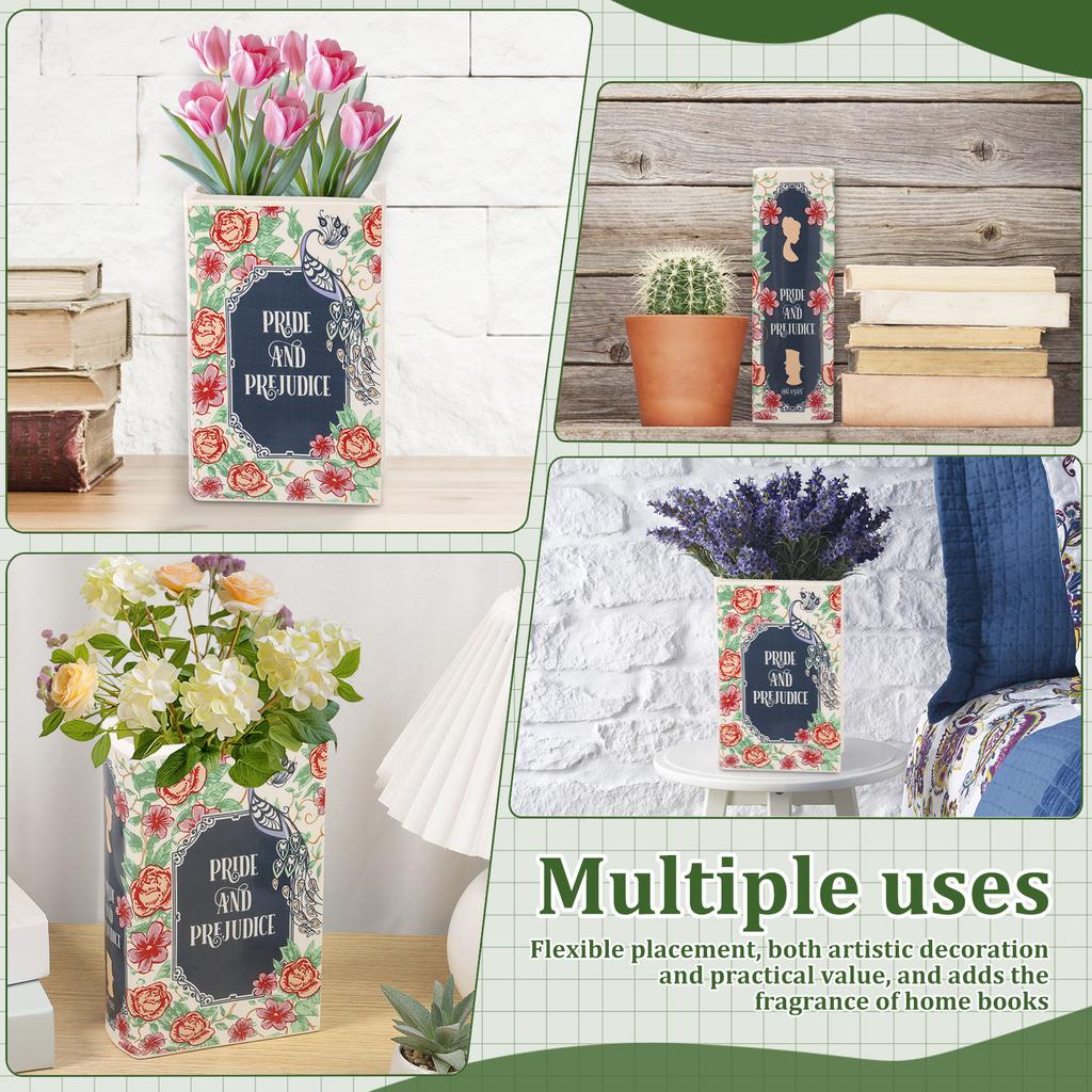 Book-shaped Flower Vase Decorative Retro Prints Ceramic Vases Desktop Ornament Home Living Room Bookshelf Office Decoration