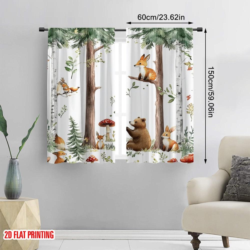 2D Flachdruck 2 Stück Fenstergardinen Niedliche Waldtiere Vielseitig 100% Polyester, Ohne Strom Familienparty Dekoration