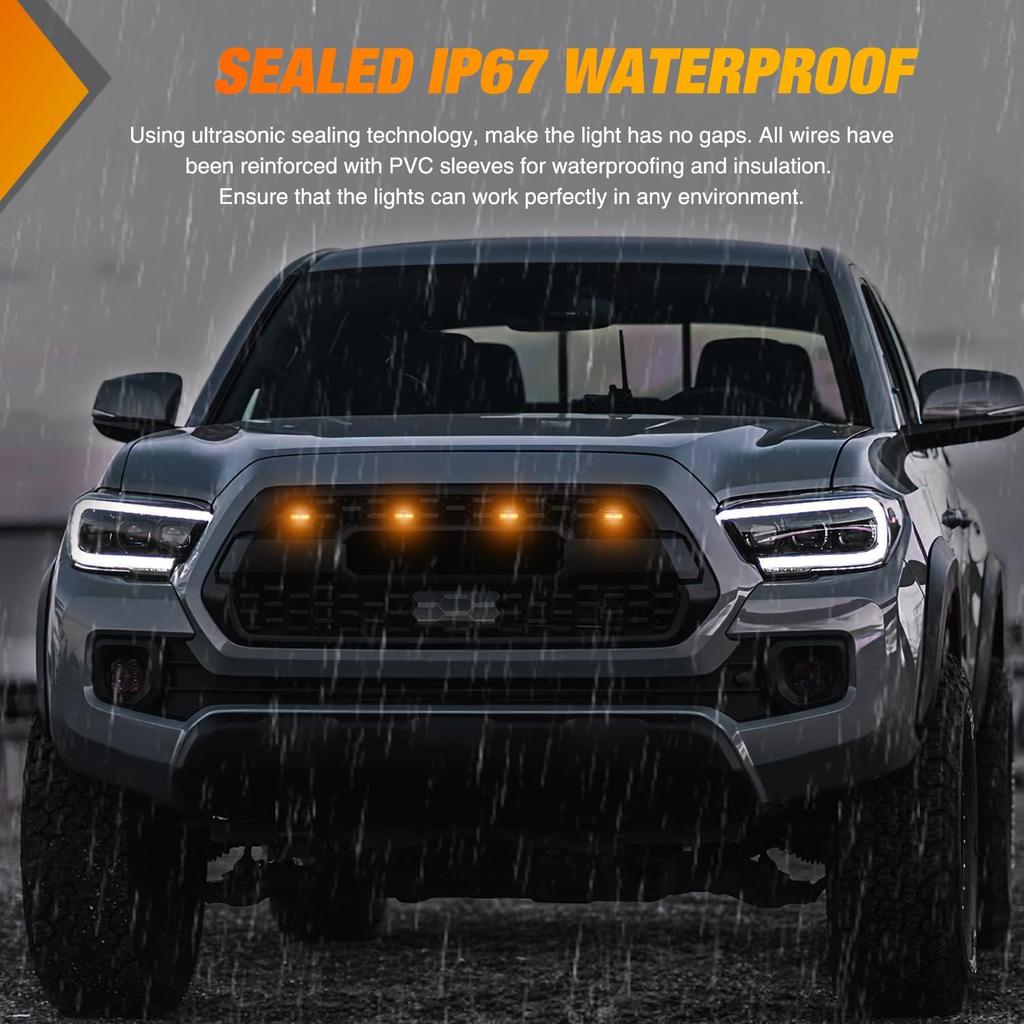 Nilight Front Grille Marker Light 4PCS 4LED Amber Lens Waterproof Dustproof Lights w/4Leads Harness 15A Fuse Compatible with 2016-2023 Toyota Tacoma