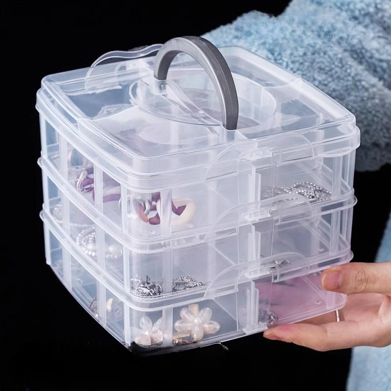 Large Three-Layer Removable 18-Grid 30-Grid Portable Transparent Plastic Jewelry Cosmetic Storage Box Fishing Gear Storage Large Box