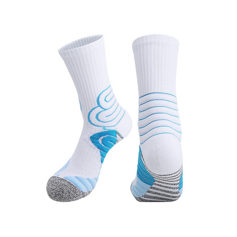 Summer Elite Men's Anti-slip Mid-calf Sports Socks: Durable, Thick, Towel Bottom, Perfect for Basketball & Cycling.