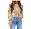Casual Puff Long Sleeve Chiffon Blouse Spring Vintage Abstract Printed Shirt Fashion Loose Round Neck Tops Blusas De Mujer 25144