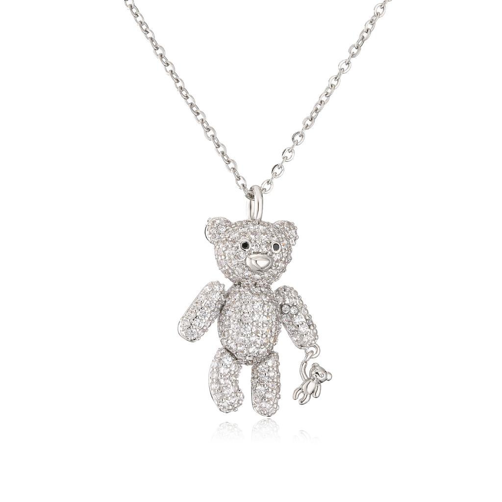 Copper Inlaid Zircon Bear Pendant Necklace, Exquisite and Cute Fashion Accessories Gift.