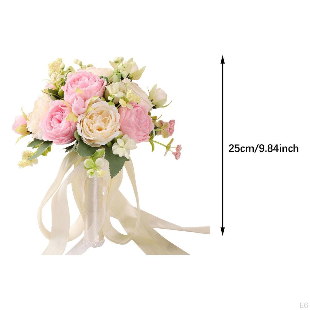 Artificial Roses Bridal Wedding Bouquet 9.8inch Tall Decorative Handmade for Party