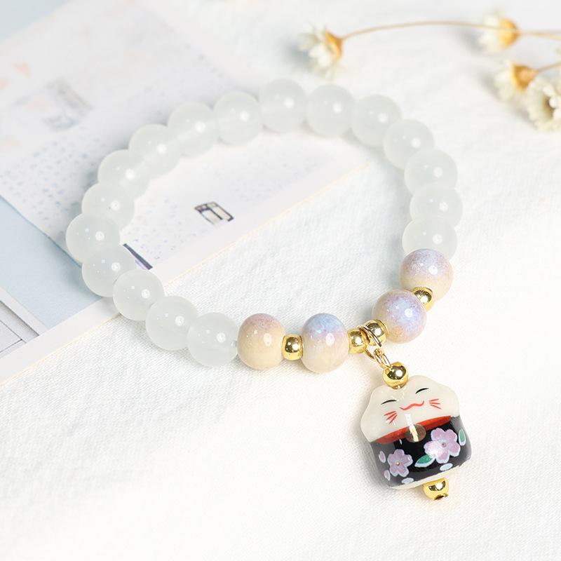 Boho Fortune Cat Charms Bracelet For Women Stretch Wire Couple Bracelet Jewelry Accessories Gifts