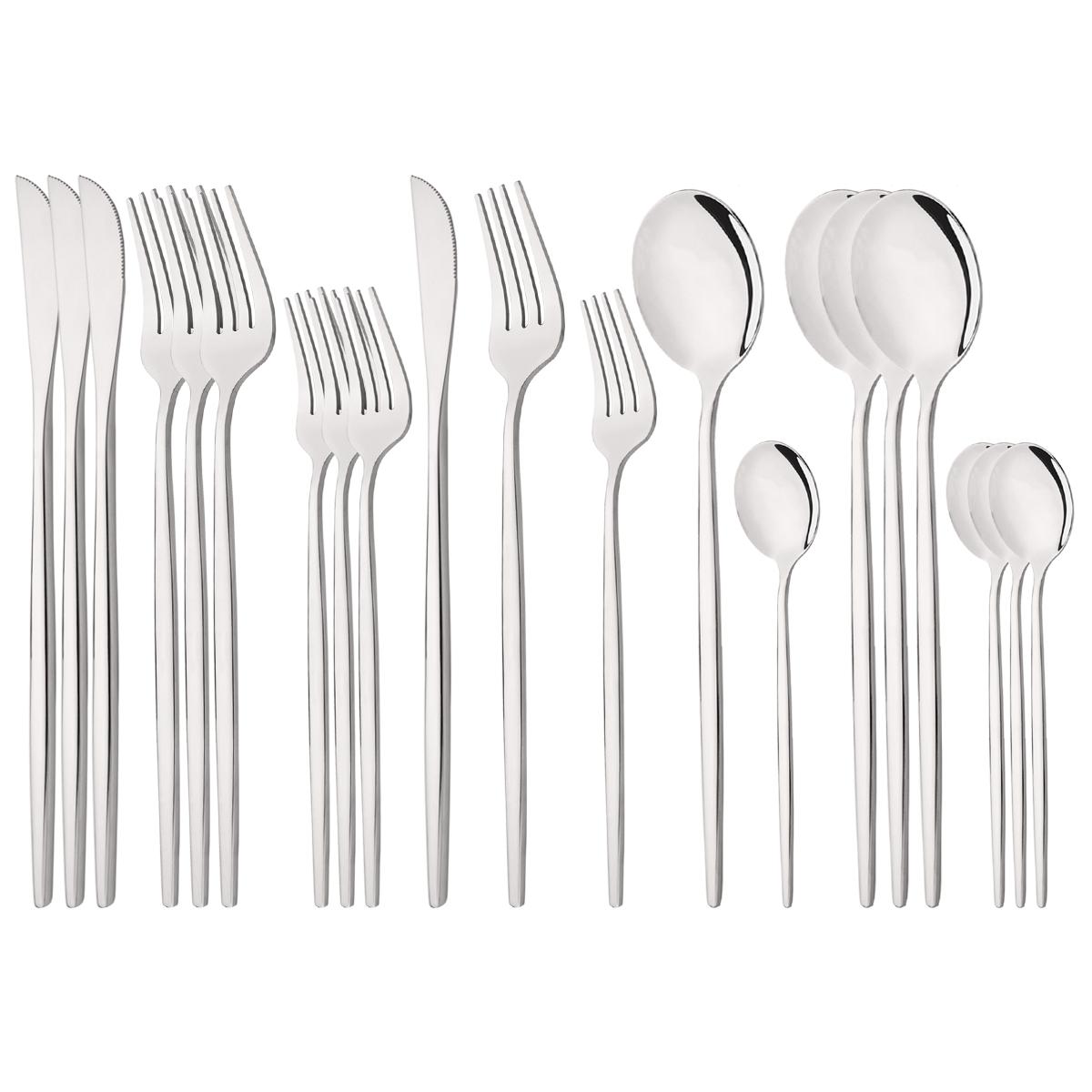 

20 шт., набор столовых приборов в стиле вестерн, черный, серебряный, нож, десертная вилка, чайная ложка, столовая посуда, набор посуды из нержавеющей стали, вечерние кухонный набор серебряный