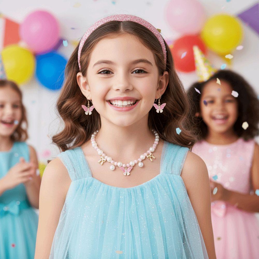 Pink Pearl Beaded Necklace Hand Chain Sweet Style Ear Pendants  Children's