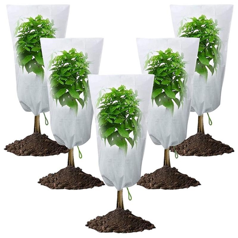 2Pcs/set  Winter Drawstring Plant Covers Frost Protections Bags Anti-Freeze Jackets Warm Blanket for Shrub Tree Plant