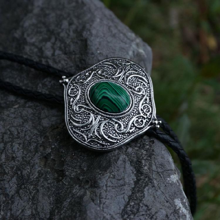 Elegant Black Bolo Tie with Gemstones Pendant Cowboy Necktie Western Tie