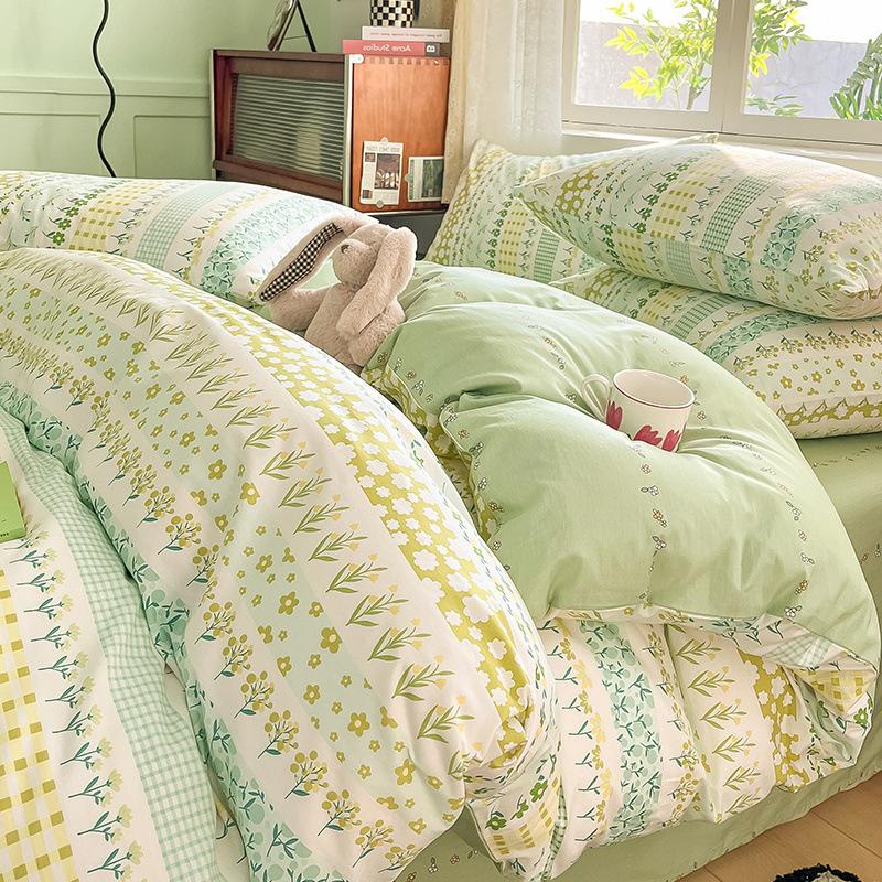 Set din patru piese din bumbac, pat din bumbac pur, husă de pilota, cearșaf de pat, set din trei piese pentru dormitor, lenjerie de pat