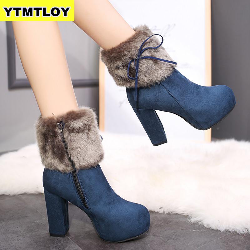 Zapatos de invierno Botas de mujer Moda De tacón alto de mujer Peluche  Pelaje cálido Marca De tobillo Botas de plataforma Botas de plataforma Botas  altas comprar a buen precio — entrega