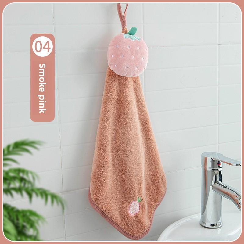 Cute Pig Embroidered Hanging Hand Towel, Absorbent Coral Fleece Kitchen Towel, Dish Cloth