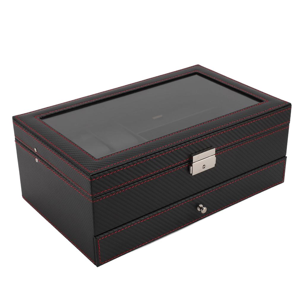 Pudełko na zegarki Etui na biżuterię Włókno węglowe Skóra PU 2 warstwy 6 przegródek Pudełko na zegarki i organizer na okulary przeciwsłoneczne