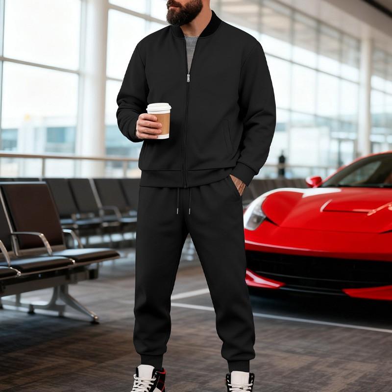 Mens Lightweight Casual Track Suit Set Zip-Up Baseball Jacket Long Pants Sporty Streetwear